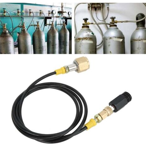 Adaptador de tanque de CO2 SodaStream W21.8-14 / DIN477, juego de mangueras para soda (manguera de alta presión negra estrecha de 1,5 m conectada a un conector de rosca gruesa negra)