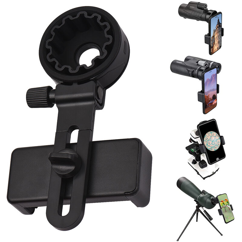 

Adaptador de telefono telescopio Soporte universal para telefono inteligente para binoculares Microscopio monocular Telescopio de alcance con clip