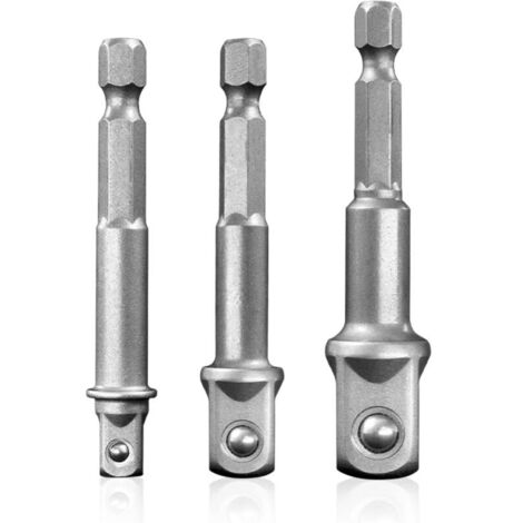 Adaptador de vaso, 3 piezas, SAE 1/4", 3/8", 1/2", vástago hexagonal para taladro inalámbrico