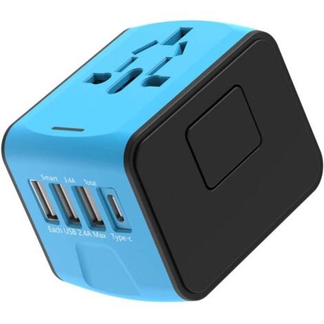 Adaptador de viaje, 3 USB con enchufe universal tipo C, soporte de carga multifuncional para EE. UU., UE, Reino Unido y Australia.