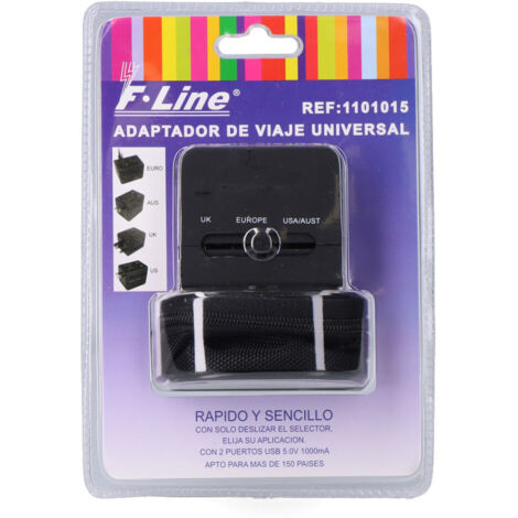 Adaptador de Viaje, Enchufe Universal con 2 USB para USA, UK, Europa y Australia