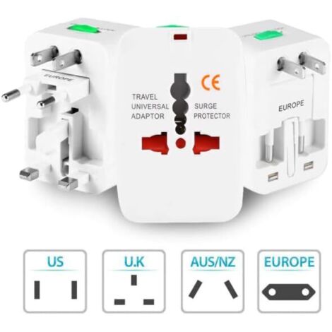 Adaptador de viaje universal, adaptador de corriente universal para más de 150 países en todo el mundo, adaptador de viaje USB con enchufes y tomas de corriente (EE. UU./UE/Reino Unido/Australia) - 1 
