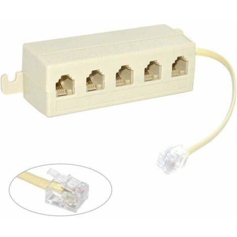 Adaptador divisor de línea telefónica modular RJ11 6P4C, beige, 1 entrada, 5 salidas