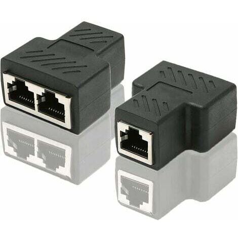 Adaptador divisor de puerto Ethernet RJ45 CAT6 LAN de 1 a 2, acoplador de puerto doble hembra a hembra, paquete de 2, negro