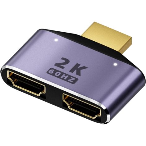 Adaptador divisor HDMI de 1 entrada y 2 salidas, 2K a 60 Hz, pantalla HDMI 2 en 1 HD, selector HDMI bidireccional, conector macho a 2 hembras, luz LED (no se pueden mostrar simultáneamente).