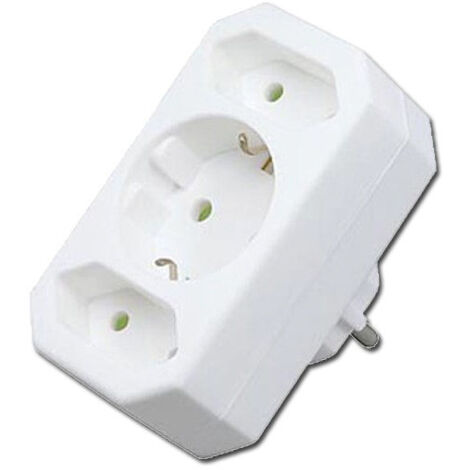 Adaptador eléctrico 3 tomas 1 Schuko y 2 Bipolar Sintt 13007-51523