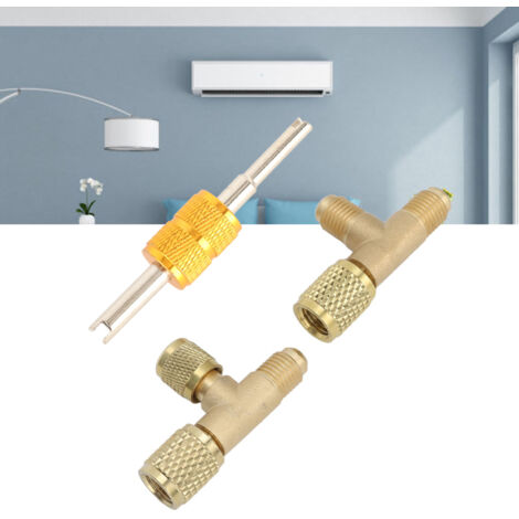 Adaptador en T de cobre SAE de 1/4", accesorio de conexión rápida con adaptador de bloqueo para gas R22/R12/R134.