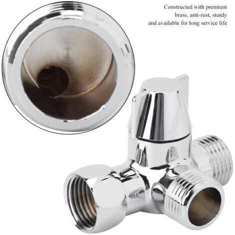 Adaptador en T desviador de agua de 3 vías para ducha y bidé, fabricado en cobre de alta calidad G1/2" con válvula cerámica.