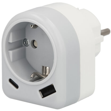 Adaptador / Enchufe Schuko Con 2 Tomas, USB A y USB C