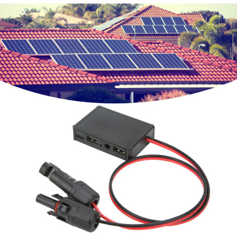 Adaptador estabilizador de voltaje USB para paneles solares con conector USB Tipo-C DC para cargar teléfonos inteligentes – Cable ABS de 62 g, cable de cobre de 10 AWG/14 AWG, 2 puertos USB, 1 puerto 