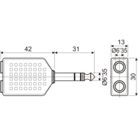 Adaptador estéreo 6.35 mm a doble hembra estéreo 6.35 mm Electro Dh 13.450 8430552022595