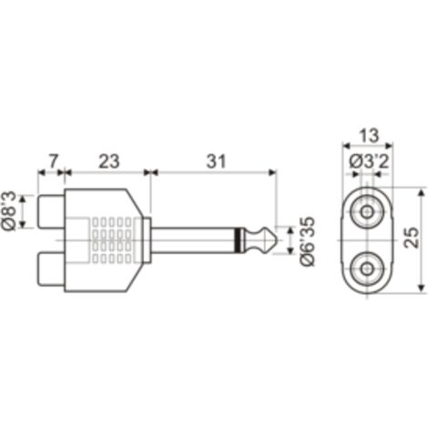 Adaptador estéreo 6.35 mm a doble hembra RCA Electro Dh 13.540 8430552022687