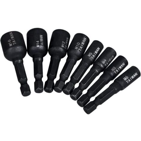 Adaptador hexagonal de 1/4" – Juego de 8 vasos roscados M4 a M12 para máquinas de roscar, acero endurecido