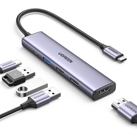 Adaptador HUB multifuncional USB-A HDMI USB-C gris