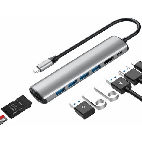 Adaptador Hub USB C para Macbook Pro - Dongle USB C portátil 8 en 1 de aluminio con carga USB C, USB C a HDMI, 4 puertos USB 3.0, lector de tarjetas SD/TF, compatible con Macbook Pro y más dispositivo