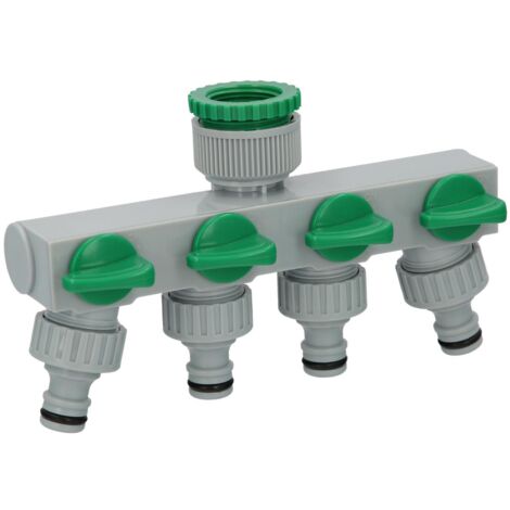 adaptador manguera plastico 3/4 - 1  4 vias, distribuidor 4 vias, divisor manguera, ajuste independiente, tomas 1/2+adaptador