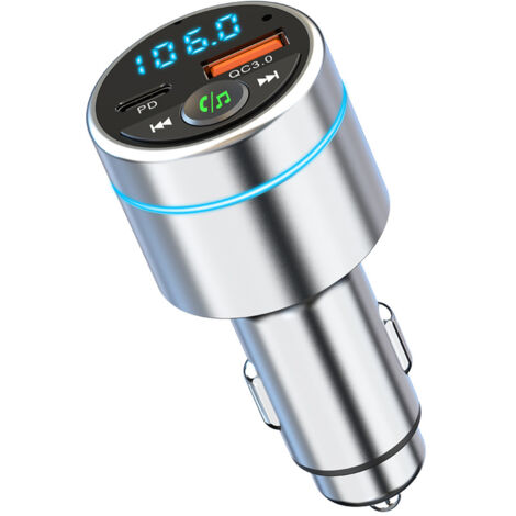 Adaptador para encendedor de cigarrillos, transmisor FM, Bluetooth 5.3, cargador de coche de carga rápida PD de 30 W y QC3.0 de 18 W, construcción totalmente metálica, enchufe para encendedor de cigar