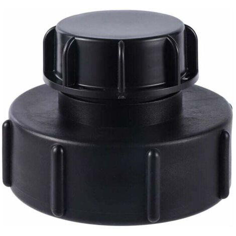 Adaptador para IBC de S100x8 a S60x6 con rosca gruesa y tapa. Compatible con tanques IBC con válvula de recuperación de agua de lluvia. Ideal para grifos y mangueras de jardín.