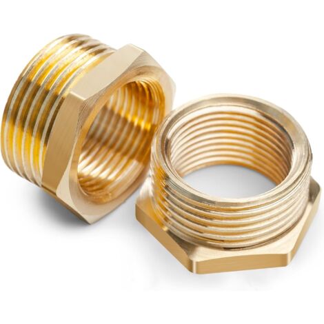 Adaptador reductor de latón de 3/4" a 1/2" - 2 unidades (rosca macho de 25 mm x rosca hembra de 20 mm), ideal para adaptar roscas y garantizar un sellado hermético en sus instalaciones.