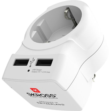 Adaptador SKROSS de Polonia a EE. UU., México a Cuba, República Dominicana con carga 2xUSB