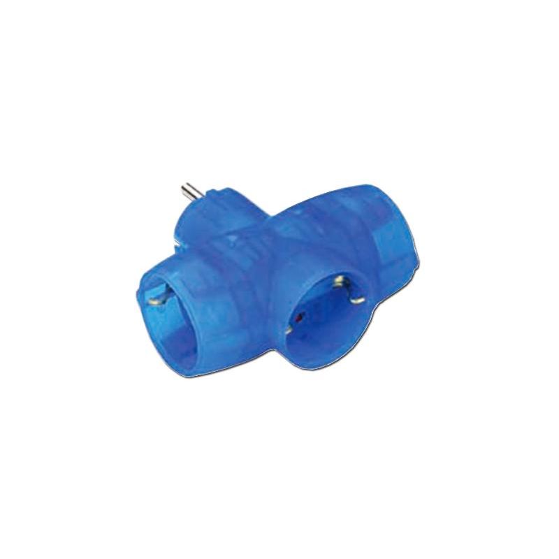 

electricidad adaptador triple schuko transparente azul 77512 - Mibricotienda