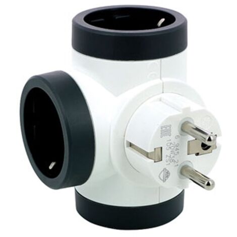 Adaptador triple rotativo 180º 10/16a lateral blanco/negro