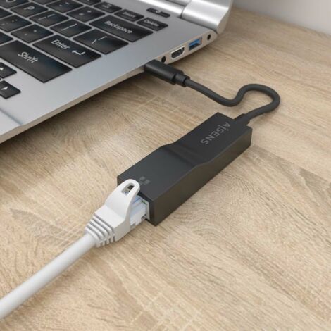 Adaptador USB 3.1 Aisens A106-0765/ USB-C Macho - RJ45 Hembra/ 15cm/ Negro