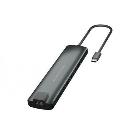 ADAPTADOR USB-C 9EN1 CONCEPTRONIC DONN06 HDMI USB-C PD 100W USB 3.0 SD MICROSD RJ45