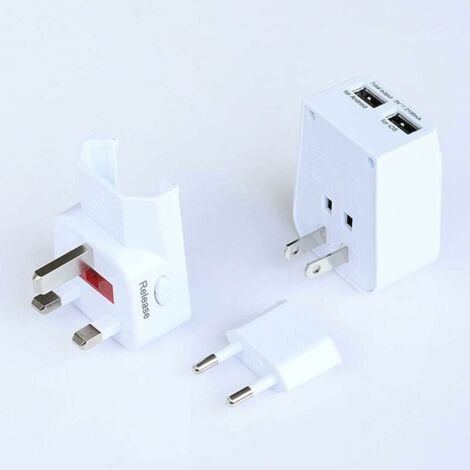 Adaptadores de enchufes internacionales Adaptador de enchufe internacional portátil con 2 puertos USB, universal para 150 países, 100-240 voltios. Adaptador de toma de corriente de plástico portátil, 