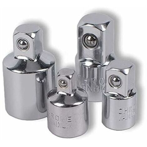 adaptadores de trinquete, adaptadores de vasos de 1/2 a 3/8, de 3/8 a 1/2, de 1/4 a 3/8 y de 3/8 a 1/4, reductores de vasos para vasos y puntas.
