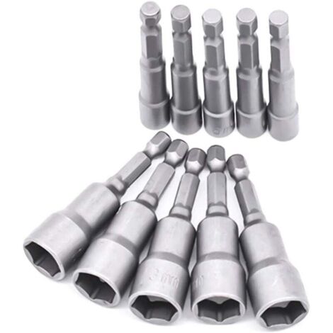 Adaptadores de vaso para destornillador (10 piezas, 6-19 mm) - Hexagonales, acero al cromo vanadio - Para destornilladores/llaves de impacto/llaves de vaso - Duraderos - Para aficionados al bricolaje