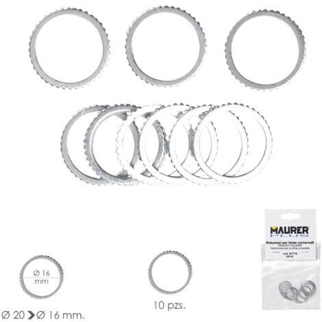 adaptadores / reductores disco corte madera ø 20 a ø 16 mm. (bolsa 10 piezas)