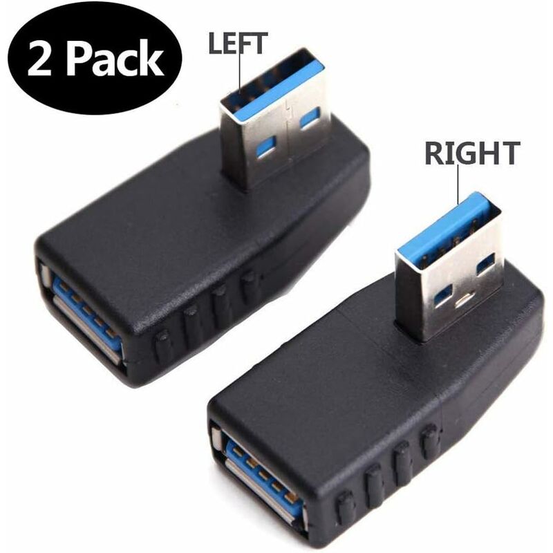 

Adaptadores USB 3.0 [2 piezas], adaptador USB 3.0 macho a hembra en ángulo recto de 90 grados (incluido adaptador de ángulo izquierdo y ángulo recto)