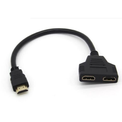 Adaptateur 2 ports Cable HDMI pour PC MICROSOFT Television TV Console Gold 3D FULL HD 4K Ecran 1080p Rallonge