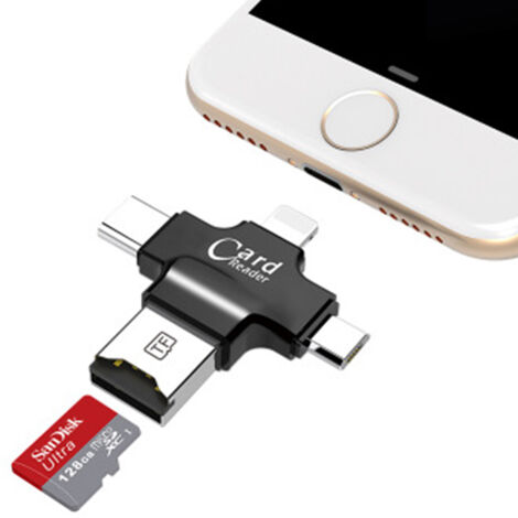 Adaptateur 4 en 1 USB-C/micro USB/Lightning/USB 2.0, lecteur cartes TF/SD
