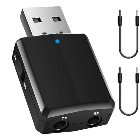 Adaptateur 5.0, Adaptateur 3-en-1 Bluetooth Émetteur-Récepteur USB sans Fil avec 2X Câble Audio 3.5 mm pour TV/PC/Autoradio/Casque/Ordinateur Tablette, 10M de Distance