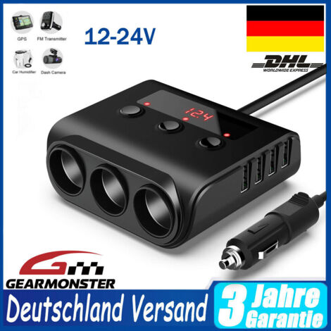 Adaptateur allume-cigare 12V/24V à 3 prises avec 4 ports USB