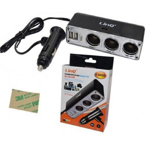 Adaptateur Allume-cigare 3 En 1 + 2 Ports Usb 15 W C-3a33
