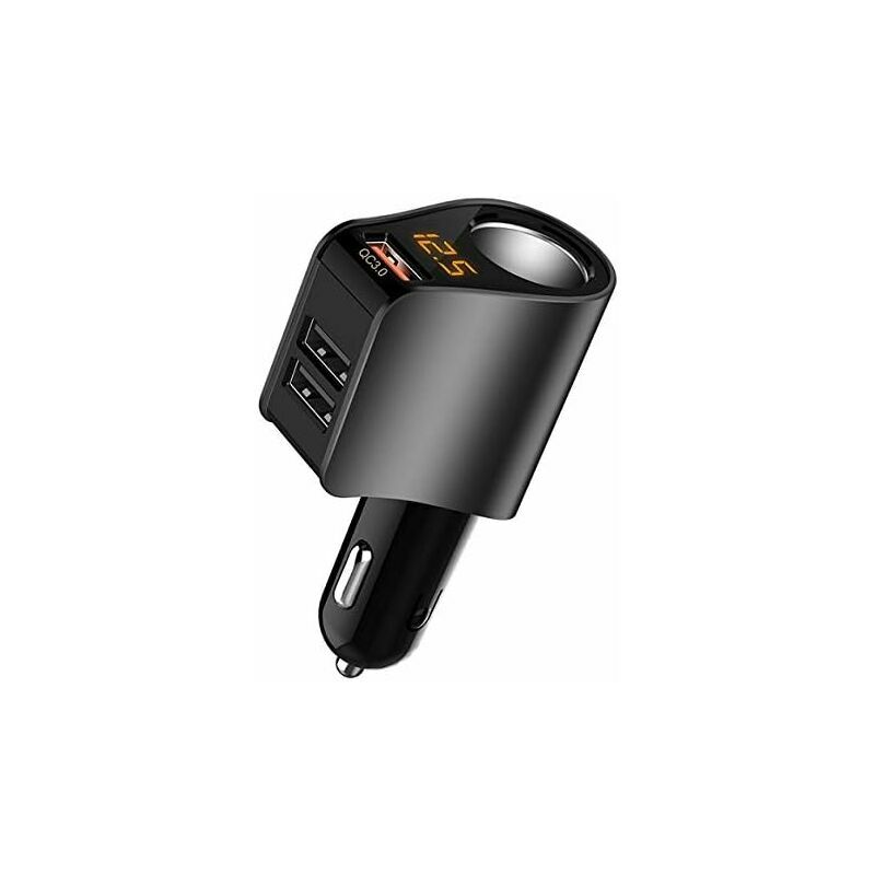 Linghhang - Adaptateur allume-cigare d'extension de chargeur de voiture, répartiteur de prise avec 3 usb et voltmètre, compatible avec iPhone