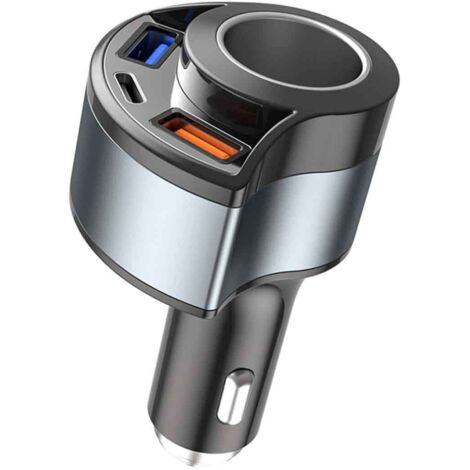 Adaptateur allume-cigare multiport 4 en 1, répartiteur de charge rapide double USB Type C, adaptateur 12 V-24 V compatible avec iPhone, Samsung, Android et autres appareils.