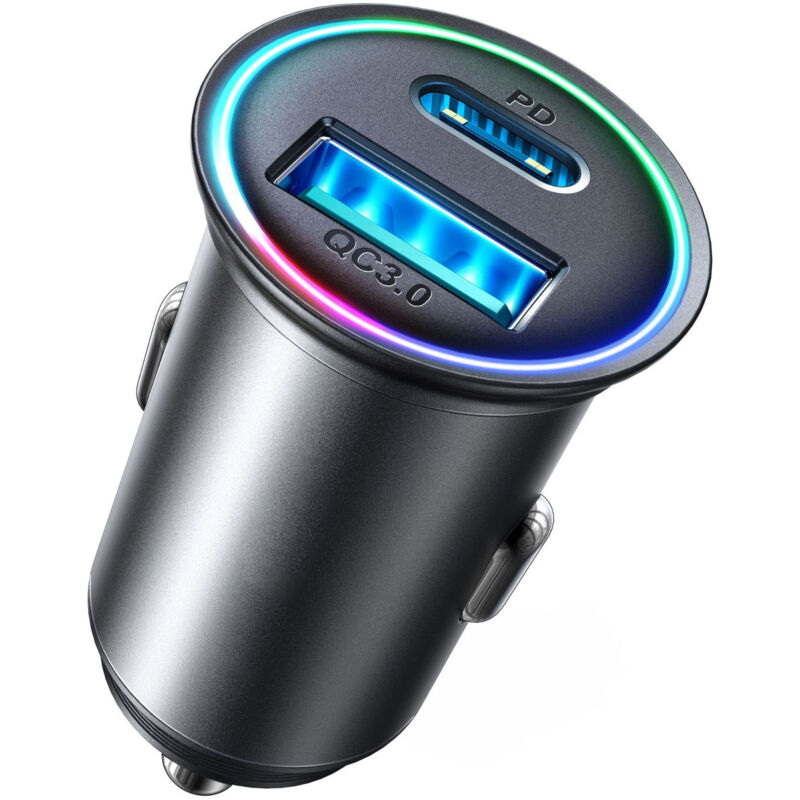 Ugreat - Adaptateur allume-cigare usb c 60 w pd&qc 3.0 Mini chargeur de voiture en métal Chargeur de voiture usb avec lumière led pour iPhone 15 14