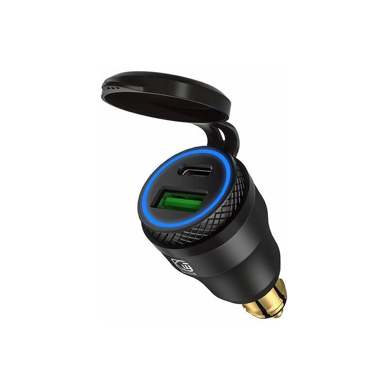 Start - Adaptateur allume-cigare usb pour moto - Double prise usb - 12 v pd 3.0 et qc 3.0 - Pour bmw moto, (coque noire bleu clair)