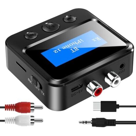 Adaptateur Audio Bluetooth - Émetteur et Récepteur 2-en-1 - Entrées RCA et Jack 3,5 mm - Écran LCD - Lecture Carte TF - Pour TV, Chaîne Hi-Fi, Ordinateur, Voiture - 1 Pièce
