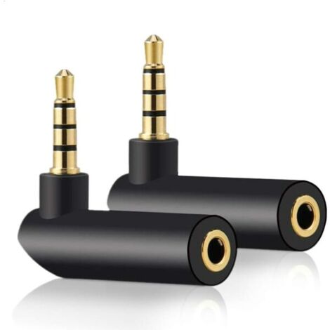 Adaptateur audio coudé mâle-femelle 3,5 mm à 90 degrés, prise jack stéréo TRS plaquée or, connecteur AUX compatible avec les casques, tablettes,
