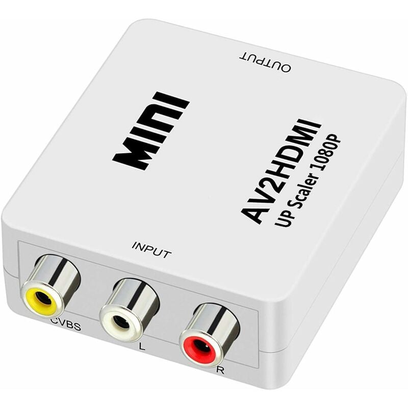adaptateur audio et vidéo rca vers hdmi, av vers hdmi pour wii ps2 gamecube vhs caméra ordinateur portable dvd projecteur - white