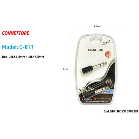 Adaptateur Audio Jack 3,5 Mm Femelle Vers Jack 6,5 Mm Mâle Maxtech C-017