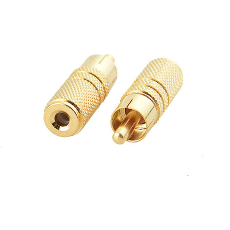 Adaptateur audio RCA mâle vers femelle 3,5 mm, entièrement métallique et plaqué or.