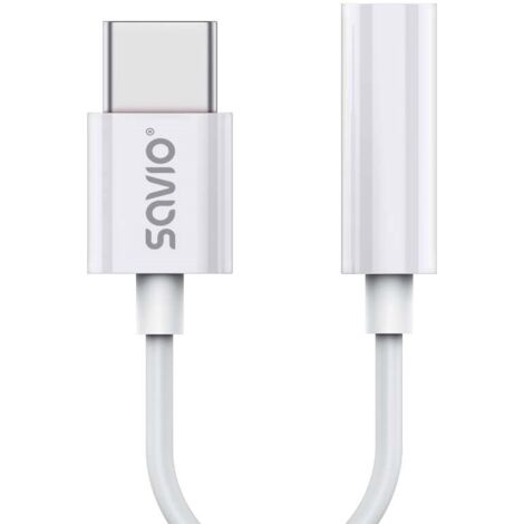 Adaptateur audio USB Type 3.1 C (M) – Jack 3,5 mm (F) Blanc SAVIO AK-51