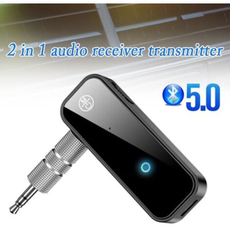 Adaptateur Bluetooth 5.0 Émetteur récepteur sans fil 2 en 1 avec prise jack 3,5 mm pour voiture Appel mains libres Musique audio