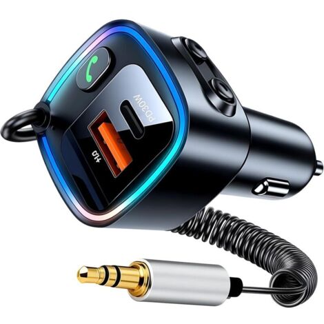 Adaptateur Bluetooth 5.4 Voiture avec Chargeur 42W (PD 30W & QC 12W) – Récepteur Bluetooth Jack 3.5mm pour Autoradio, Enceinte, Haut-Parleur, Amplificateur, Appels Mains Libres, Support USB Disk
